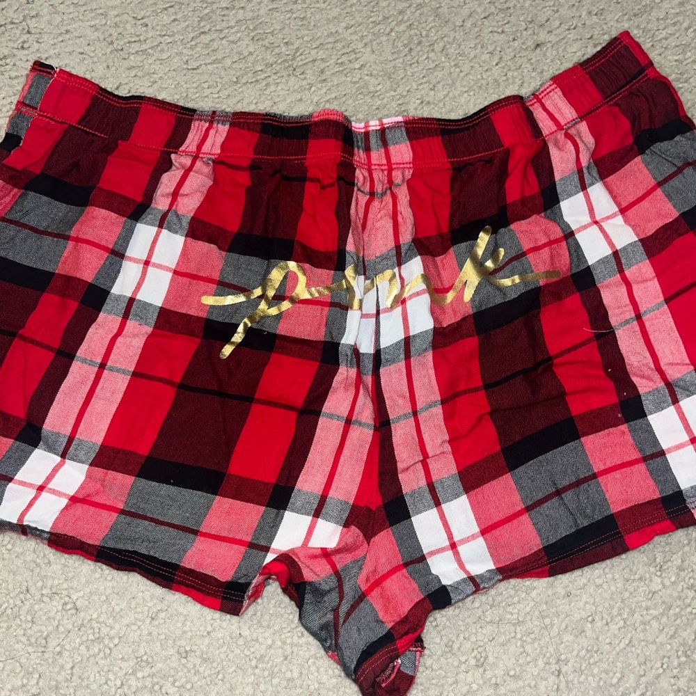 Victoria’s Secret PINK Red Plaid Boxer Sleep Shorts Sz XL
